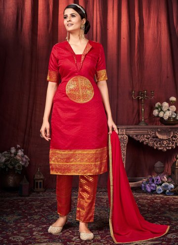 Woven Art Silk Red Salwar Suit