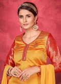 Woven Art Silk Yellow Salwar Suit - 2
