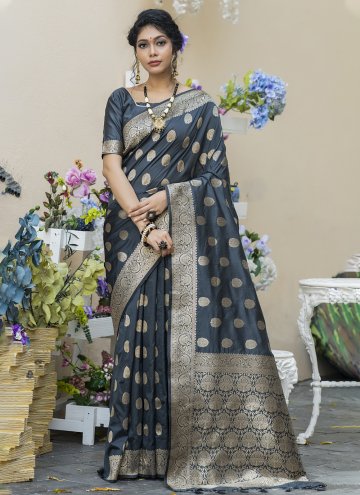 Woven Banarasi Grey Classic Designer Saree