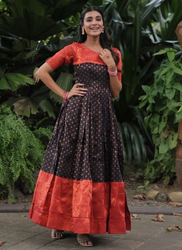 Woven Banarasi Jacquard Black Gown