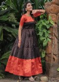 Woven Banarasi Jacquard Black Gown - 2