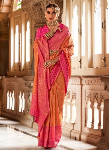 Woven Banarasi Orange and Pink Designer Saree