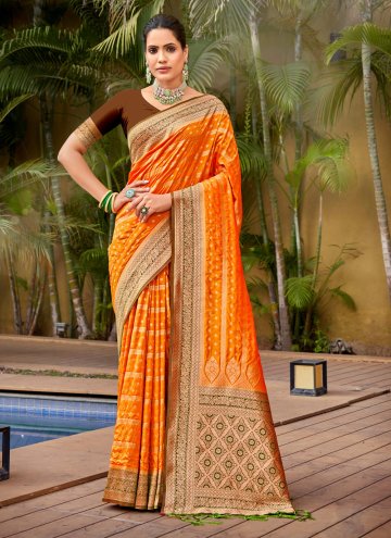 Woven Banarasi Orange Designer Traditional Saree