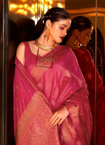 Woven Banarasi Pink Trendy Saree