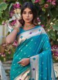 Woven Banarasi Turquoise Trendy Saree - 1