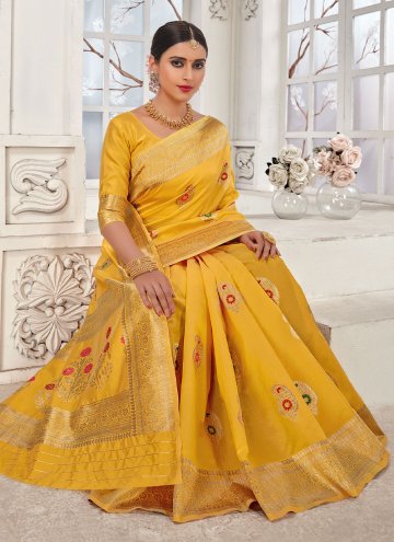 Woven Banarasi Yellow Classic Designer Saree