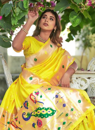 Woven Banarasi Yellow Contemporary Saree