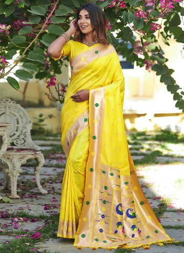 Woven Banarasi Yellow Contemporary Saree