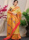 Woven Banarasi Yellow Designer Saree - 3