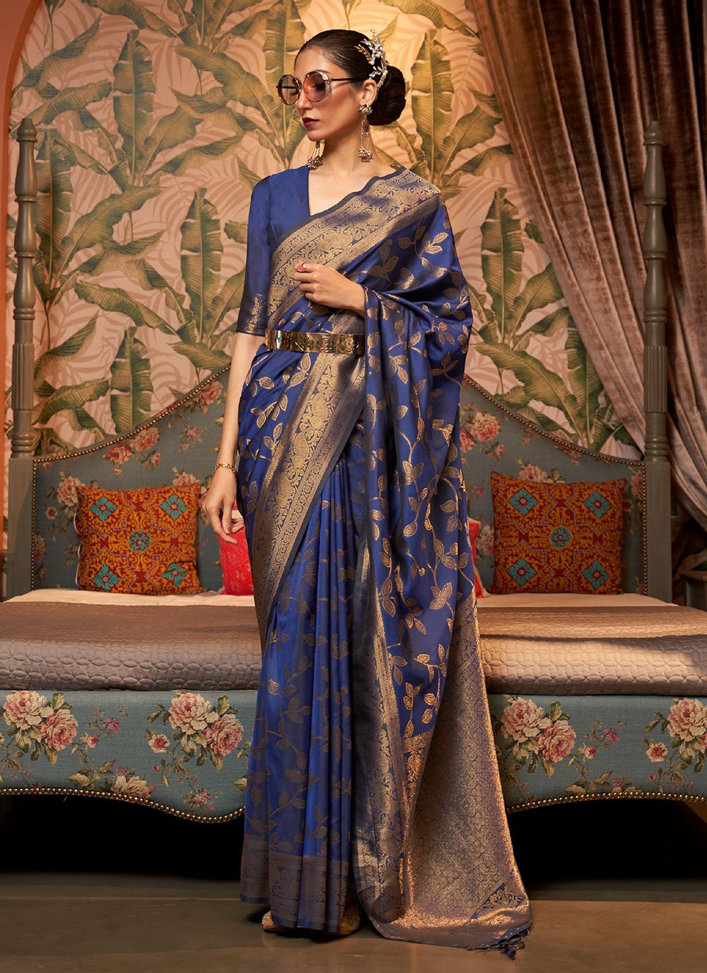Woven Chinon Blue Classic Designer Saree
