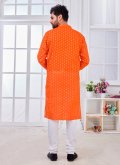Woven Cotton  Orange Kurta Pyjama - 2