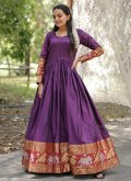 Woven Cotton  Purple Gown - 1