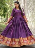 Woven Cotton  Purple Gown - 2