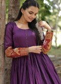 Woven Cotton  Purple Gown - 3