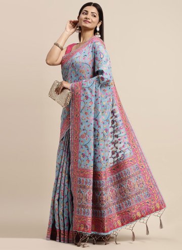 Woven Cotton Silk Blue Contemporary Saree