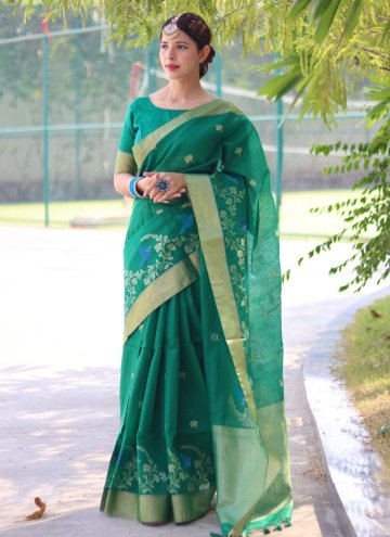 Woven Cotton Silk Green Designer Saree