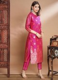 Woven Cotton Silk Pink Pant Style Suit - 2
