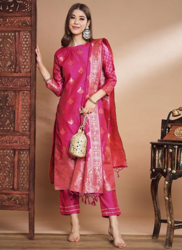 Woven Cotton Silk Pink Pant Style Suit