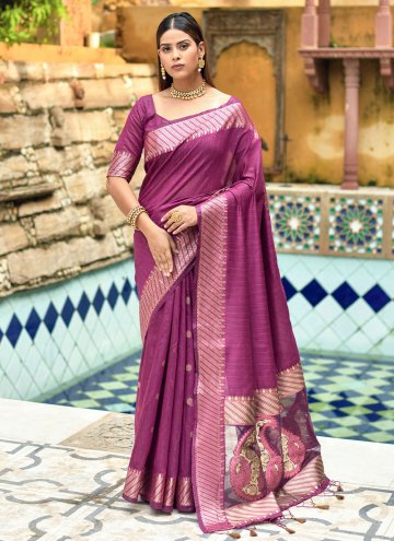 Woven Cotton Silk Purple Contemporary Saree