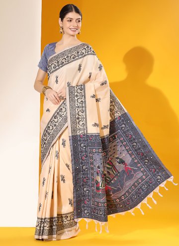 Woven Handloom Silk Cream Classic Designer Saree