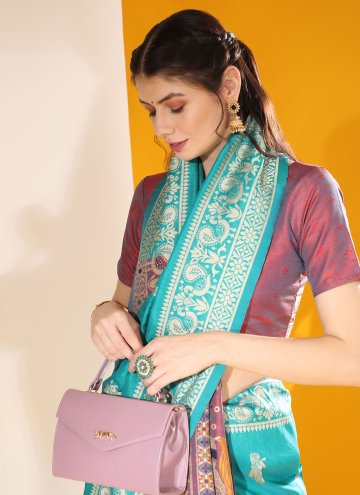 Woven Handloom Silk Firozi Designer Saree