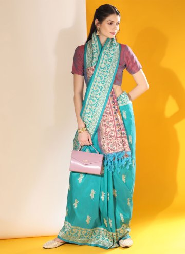 Woven Handloom Silk Firozi Designer Saree