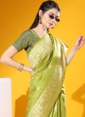 Woven Handloom Silk Green Contemporary Saree - 1