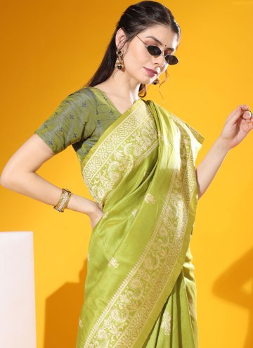 Woven Handloom Silk Green Contemporary Saree