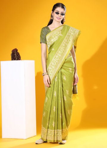 Woven Handloom Silk Green Contemporary Saree