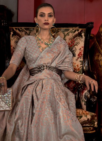 Woven Handloom Silk Grey Designer Saree
