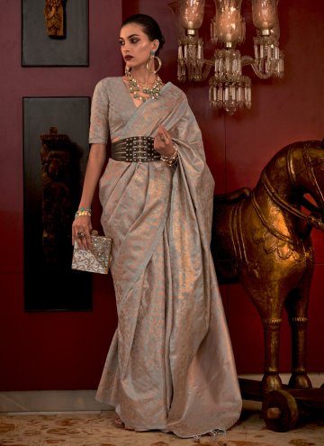 Woven Handloom Silk Grey Designer Saree
