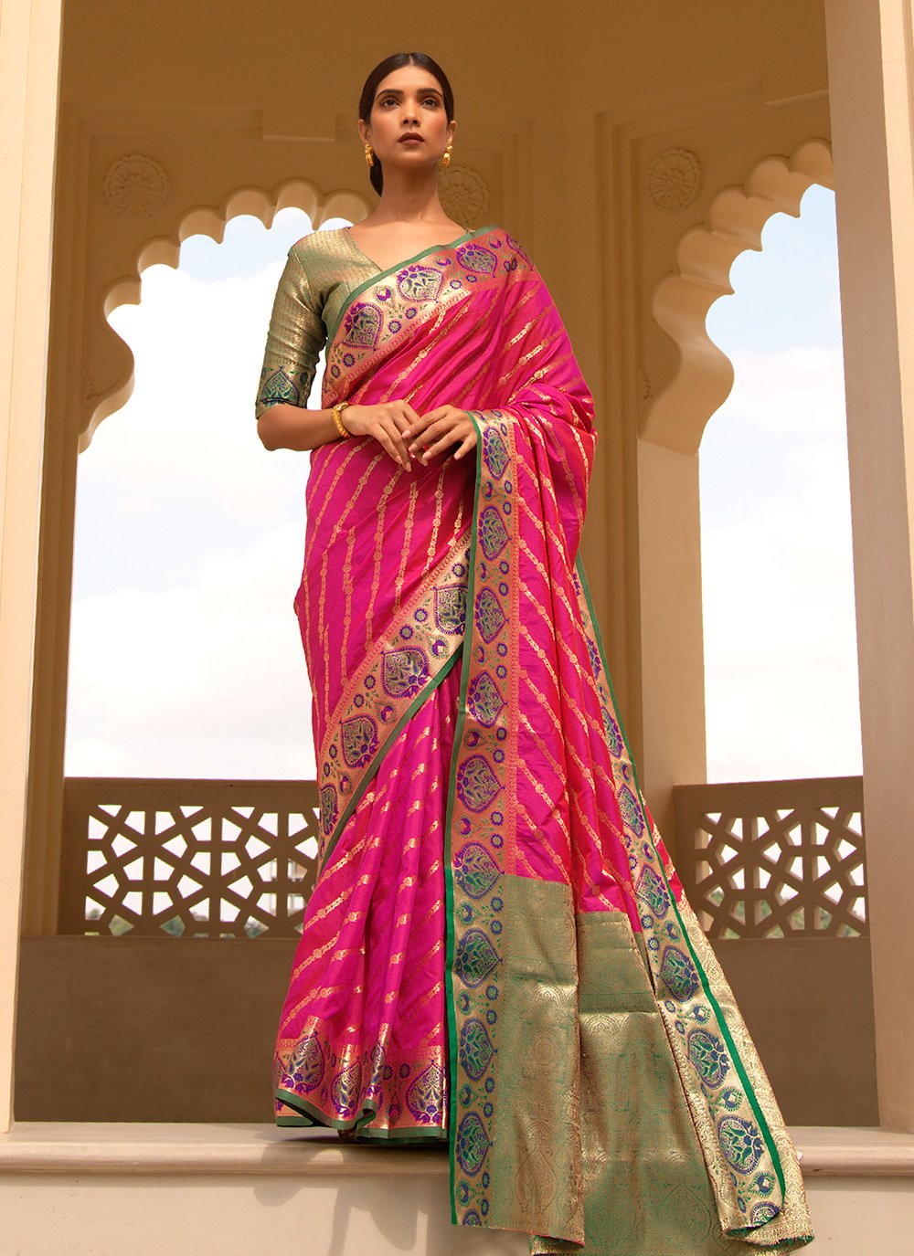 Woven Handloom Silk Hot Pink Designer Traditional Saree