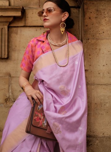 Woven Handloom Silk Lavender Designer Saree