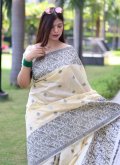 Woven Handloom Silk Off White Contemporary Saree - 1