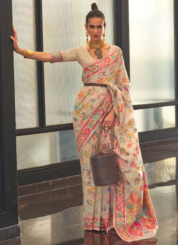 Woven Handloom Silk Off White Designer Saree