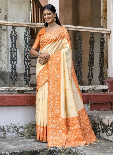 Woven Handloom Silk Orange Trendy Saree