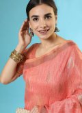 Woven Handloom Silk Peach Contemporary Saree - 1