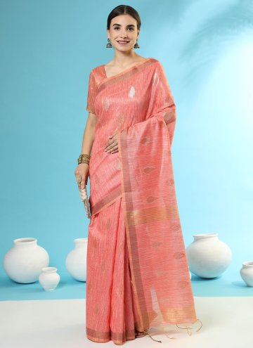 Woven Handloom Silk Peach Contemporary Saree
