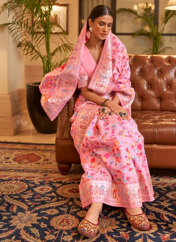 Woven Handloom Silk Pink Contemporary Saree
