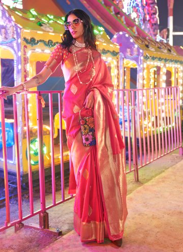 Woven Handloom Silk Pink Trendy Saree