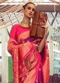 Woven Handloom Silk Purple and Rani Traditional Saree - 1
