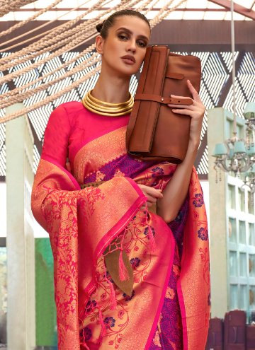 Woven Handloom Silk Purple and Rani Traditional Saree