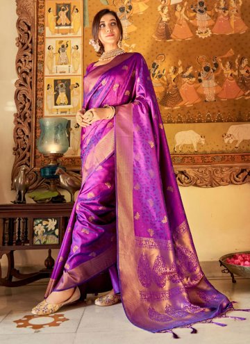 Woven Handloom Silk Purple Contemporary Saree