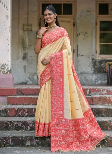 Woven Handloom Silk Red Contemporary Saree