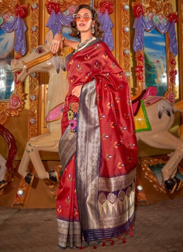 Woven Handloom Silk Red Silk Saree