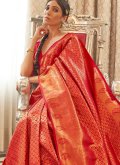 Woven Handloom Silk Red Traditional Saree - 1