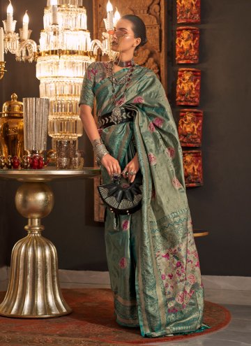 Woven Handloom Silk Sea Green Classic Designer Sar