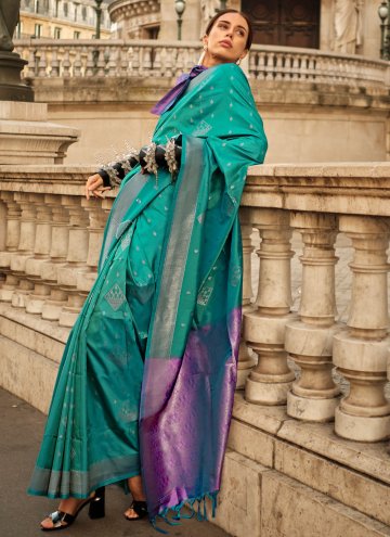 Woven Handloom Silk Sea Green Contemporary Saree