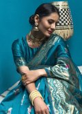 Woven Handloom Silk Teal Silk Saree - 1