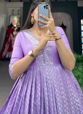 Woven Jacquard Silk Lavender Gown - 2